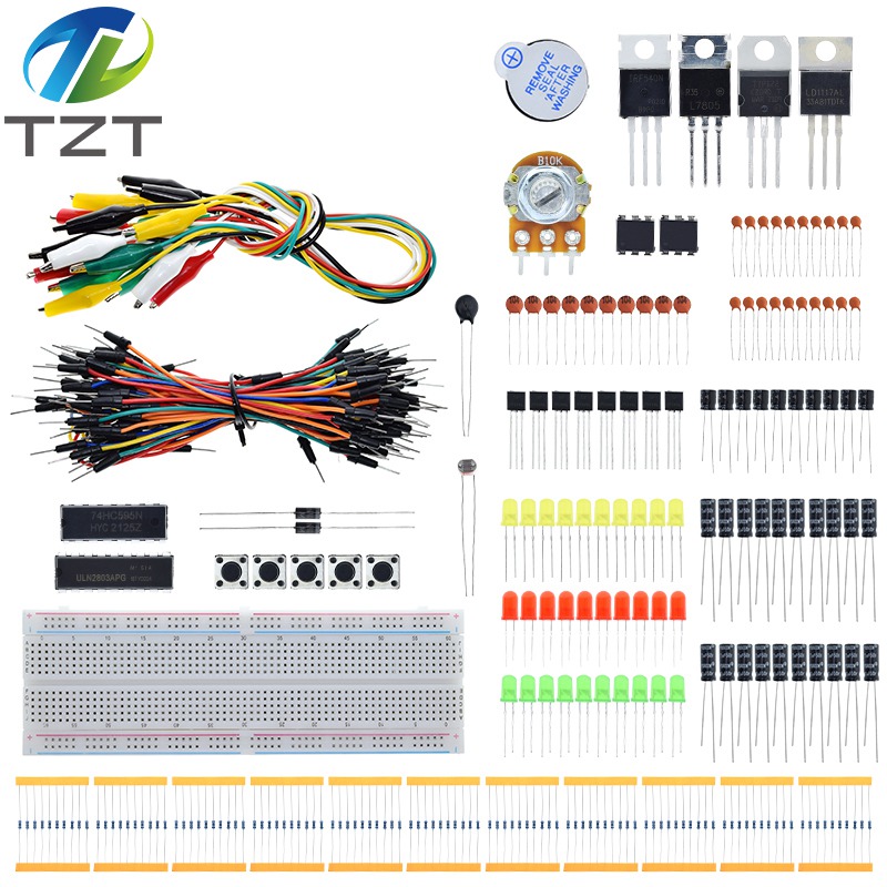 TZT Full DIY Electronic Kit 830 Breadboard Jumper Wire Power Supply Capacitor LED Light for Arduino Nano UNO Mega Basic Starter Kit