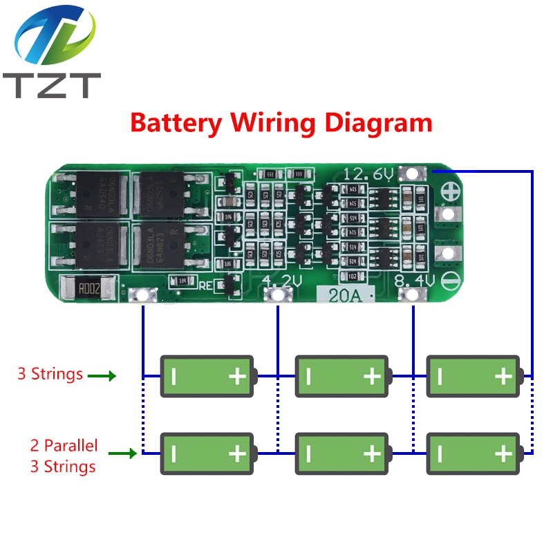 TZT 3S 20A Li-ion Lithium Battery 18650 Charger PCB BMS Protection Board For Drill Motor 12.6V Lipo Cell Module 64x20x3.4mm
