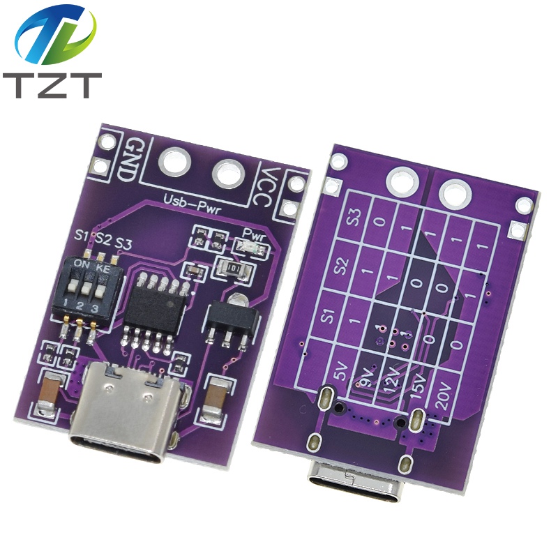 TZT PD/QC/AFC Fast Charge Decoy Trigger Support 5V 9V 12V 15V 20V Fixed Voltage Output Type-C USB For Phone Solar Fast Quick Charger