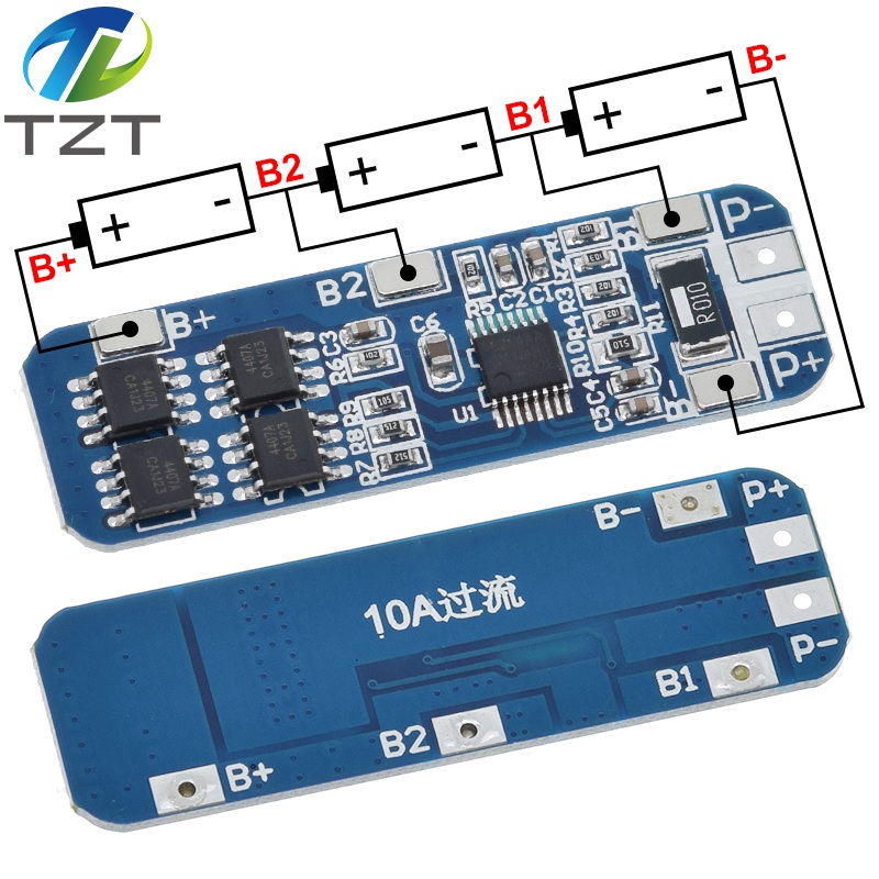 TZT 3S 12V 18650 10A BMS Charger Li-ion Lithium Battery Protection Board Circuit Board 10.8V 11.1V 12.6V Electric blue battery