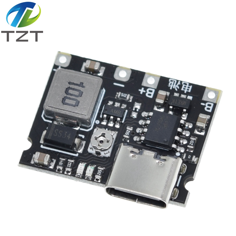 TZT Type-C USB 3.7V 4.2V 1A 5W Lithium Li-ion 18650 Battery Charger Board DC-DC Step Up Boost Module TP4056 DIY Kit Parts