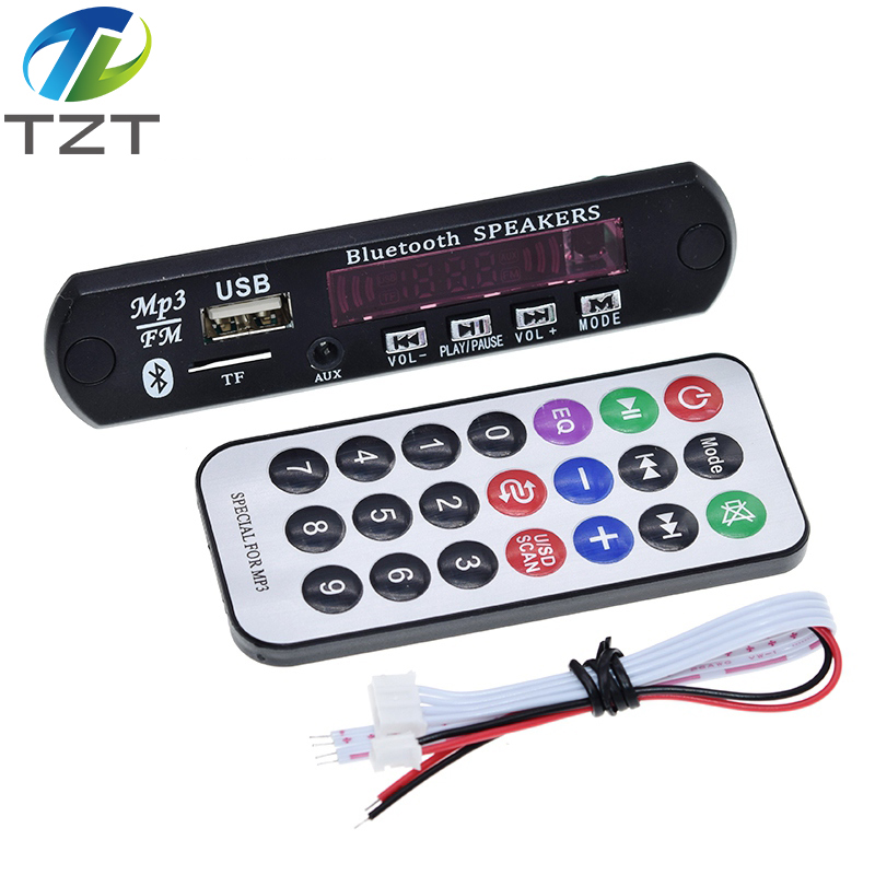 TZT  Wireless Bluetooth 5V 12V MP3 WMA Decoder Board Audio Module USB TF Radio For Car accessories With Remote Control
