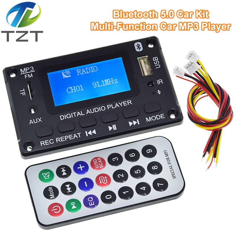 TZT DC 5V 12V MP3 Decoder Board WMA Decoding MP3 Player Bluetooth5.0 Audio Module Support WMA WAV TF USB FM Radio Handsfree Call