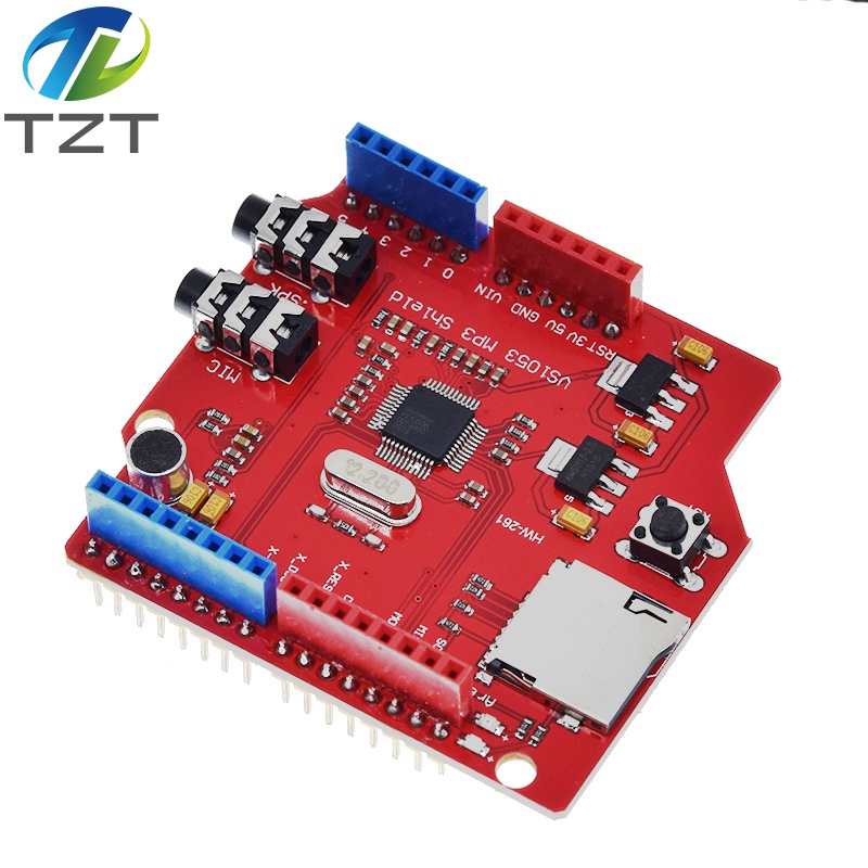 TZT VS1053 VS1053B Stereo Audio MP3 Player Shield Record Decode Development Board Module With TF Card Slot For Arduino UNO R3