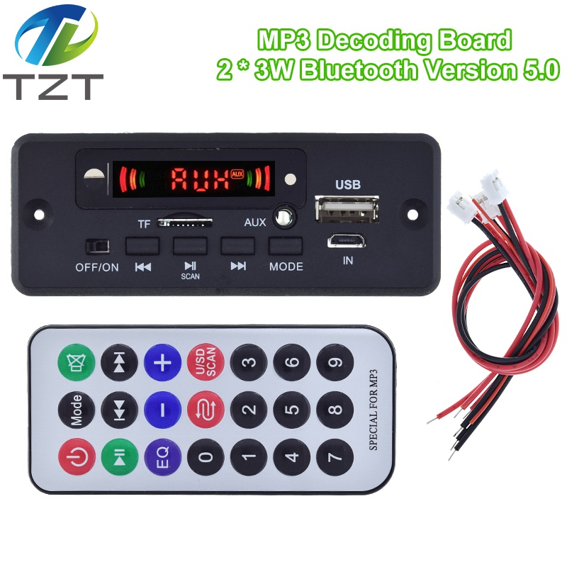 TZT Bluetooth 5.0 MP3 Player Decoder Board 5V-32V 6W Amplifier Car FM Radio Module Support FM TF USB AUX Recorders