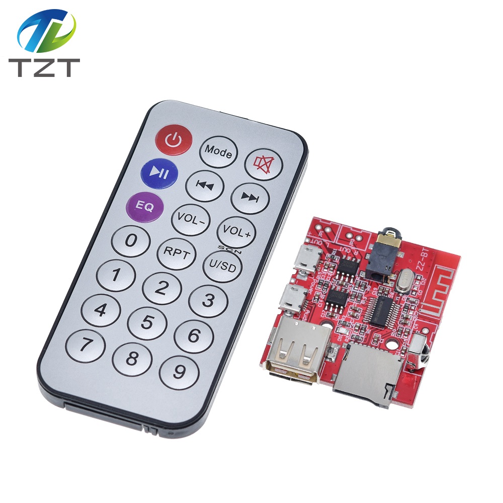 TZT 3W Car Bluetooth 4.1 MP3 WAV Decoding Board Speaker Amplifier Audio Receiver Module Support USB/TF/U-DISK/IR Remote Control  Red