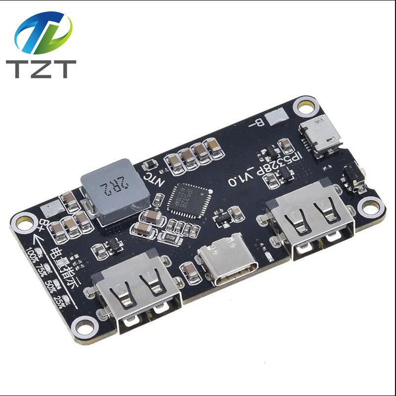 TZT IP5328P Dual USB 18650 Battery Charger treasure Tpye-c 3.7V to 5V 9V 12V Step up Fast Quick Charger Circuit Board QC2.0 QC3.0