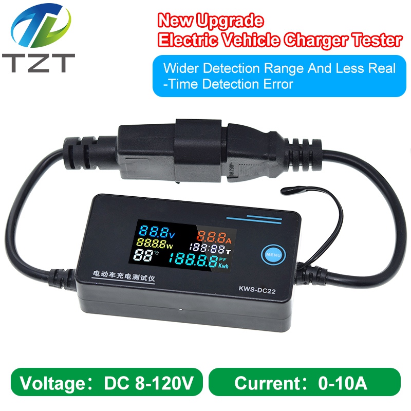 TZT DC 8-120V 0-10A Voltage And Current Charger Detector Electric Vehicle Charging Power Temperature Measuring Instrument Tester