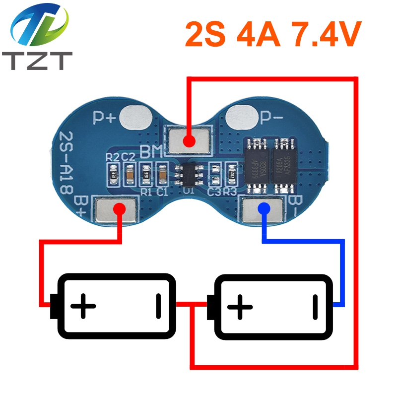 TZT 2S Li-ion 18650 Lithium Battery Charger Protection Board 7.4V Overcurrent Overcharge Overdischarge Protection 4A 2 Series BMS