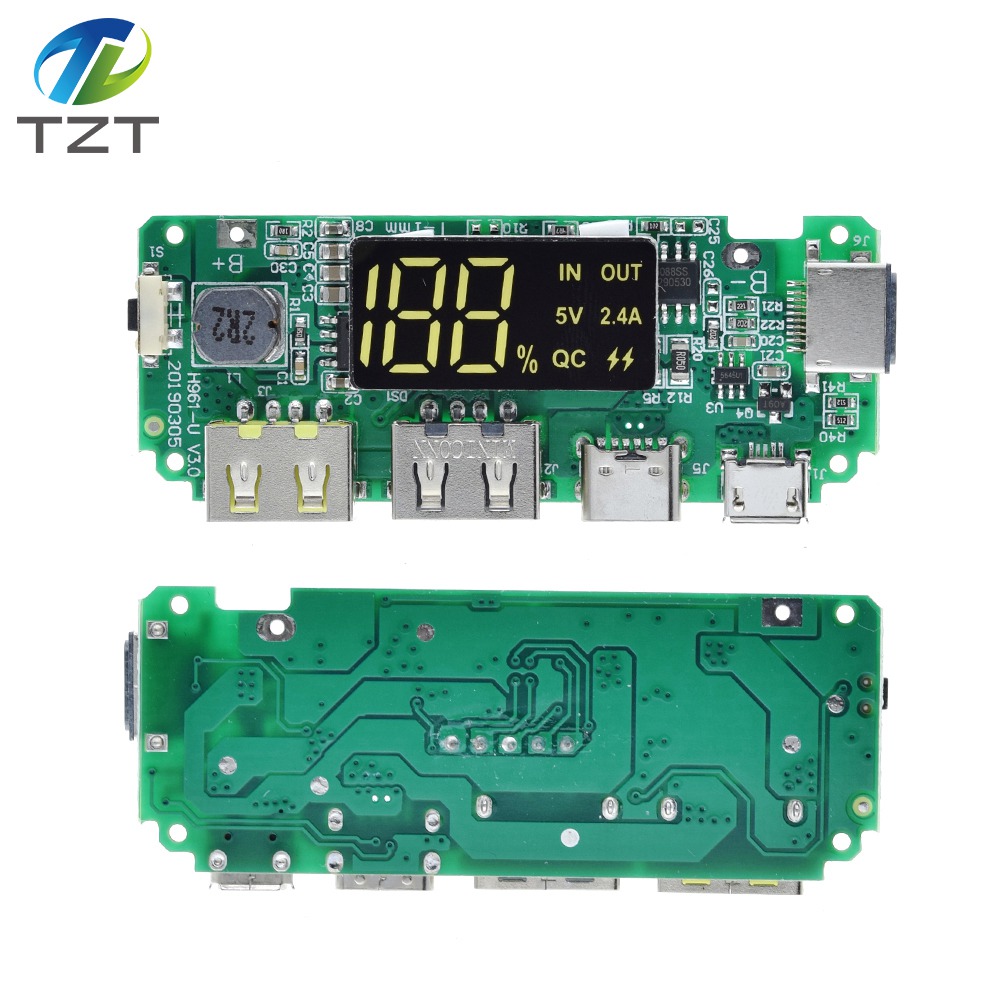 TZT LED Dual USB 5V 2.4A Micro/Type-C USB Mobile Power Bank 18650 Charging Module Lithium Battery Charger Board Circuit Protection