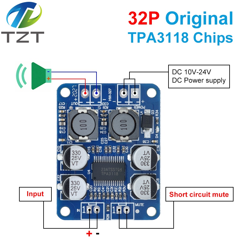 TZT DC 12V-24V TPA3118 60W Mono Digital Audio Power Amplifier Board Amp Module