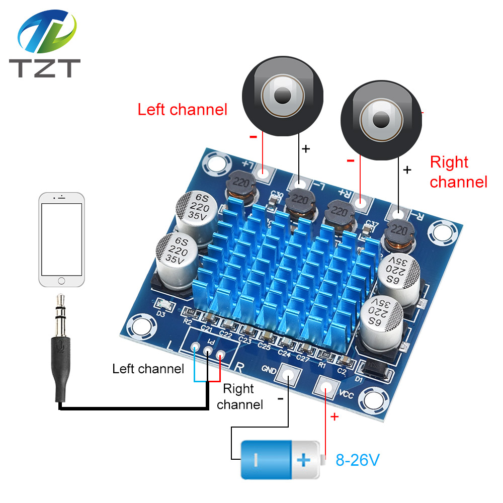 TZT Official TPA3110 XH-A232 30W+30W 2.0 Channel Digital Stereo Audio Power Amplifier Board DC 8-26V 3A