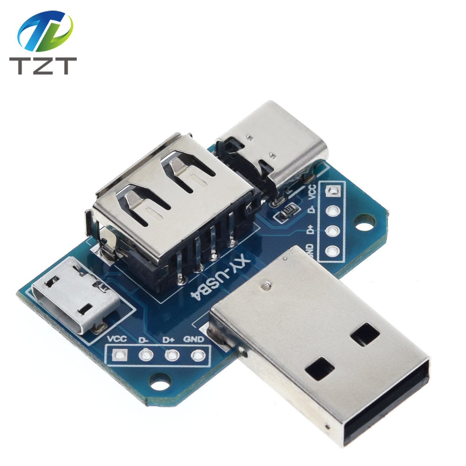 TZT USB Head Switchboard Male USB Connector to  Type-c  Micro  Female USB 2.54-4P transfer test board USB adapter plate XY-USB4