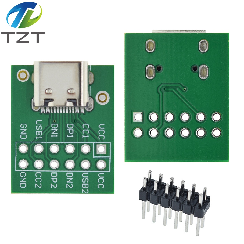 TZT 1/5PCS USB TYPE-C to DIP PCB Connector Pinboard Test Board Solder Female Dip Pin Header Adapter