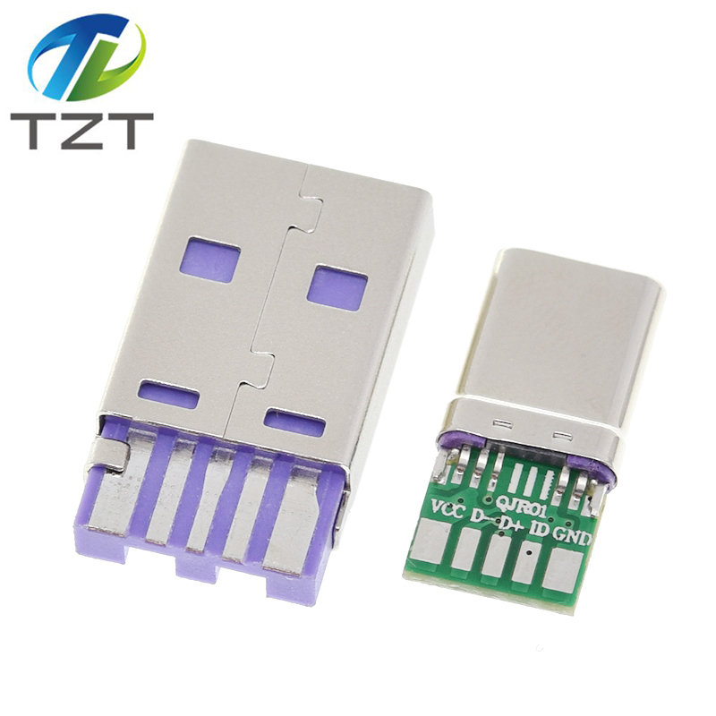 TZT 1Set PD Fast Charge Type-C USB 65W 5A  Male Connector Welding With 5Pin PCB + Type A Male 5Pin USB DIY OTG Data Charge DIY KIT