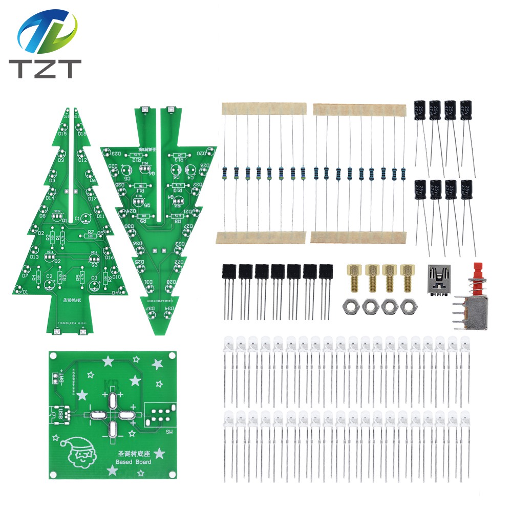 TZT Free Shipping TZT Three-Dimensional 3D Christmas Tree LED DIY Kit Red/Green/Yellow LED Flash Circuit Kit Electronic Fun Suite