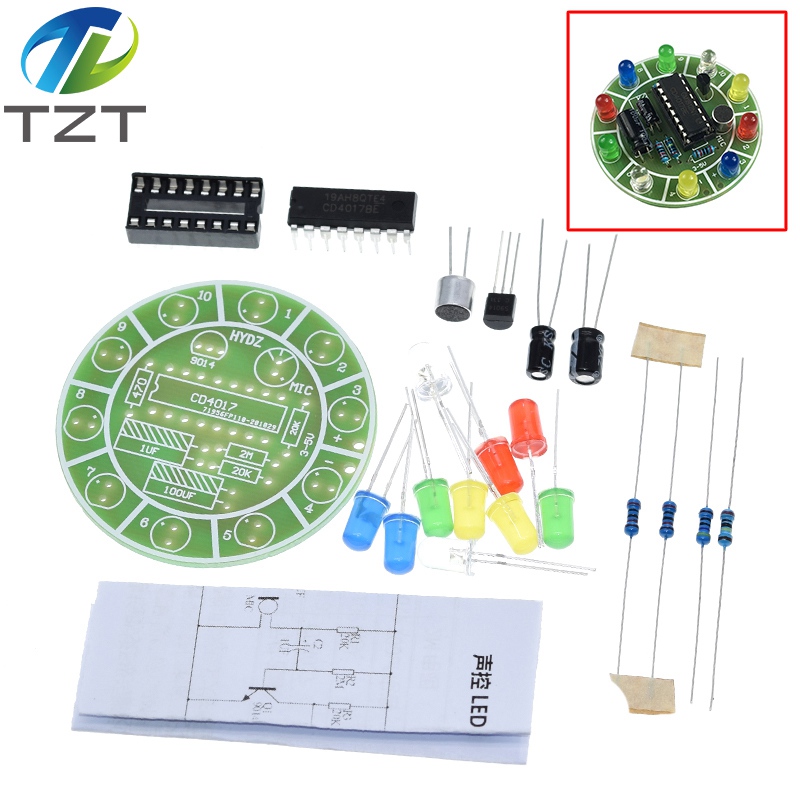 TZT CD4017 colorful voice control rotating LED light kit electronic manufacturing diy kit spare parts student Laboratory