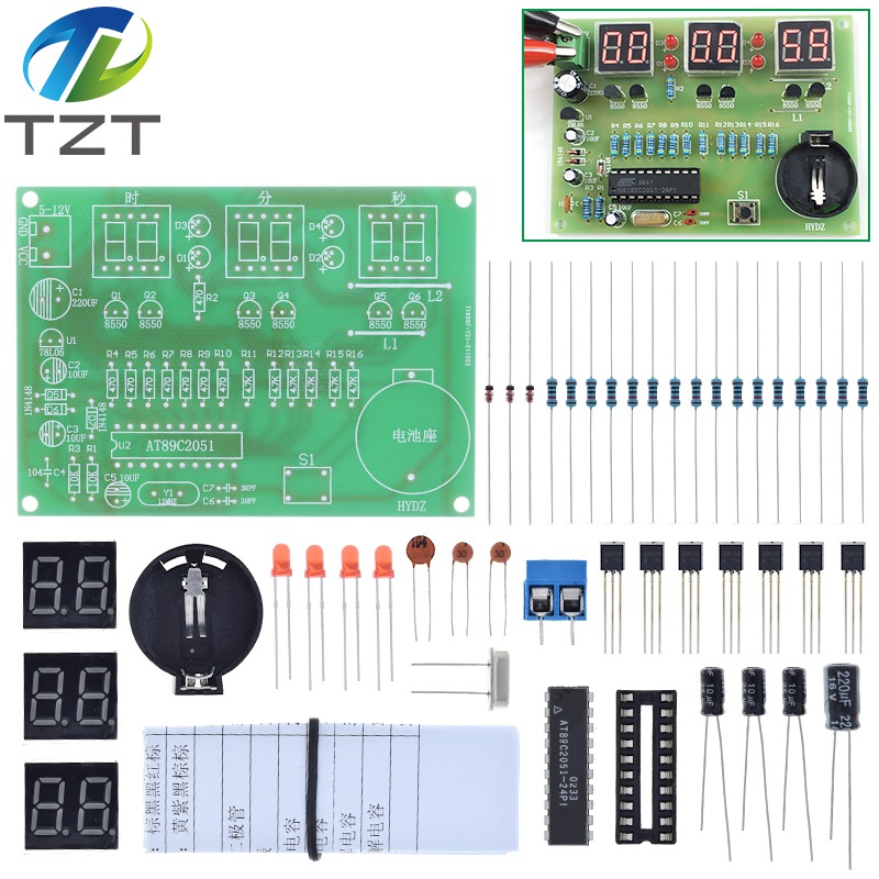 TZT DIY Kits AT89C2051 Electronic Clock Digital Tube LED Display Suite Electronic Module Parts and Components DC 9V - 12V