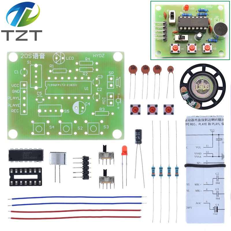 TZT 20 Second Voice Recording Kit ISD1820 For Student Electronic Production DIY Instructional Training Student Experimental Kit