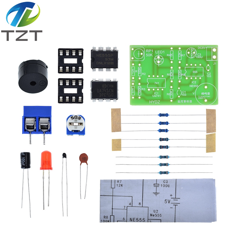 TZT Temperature buzzer kit acousto-optic alarm parts DIY circuit student experiment training parts for arduino