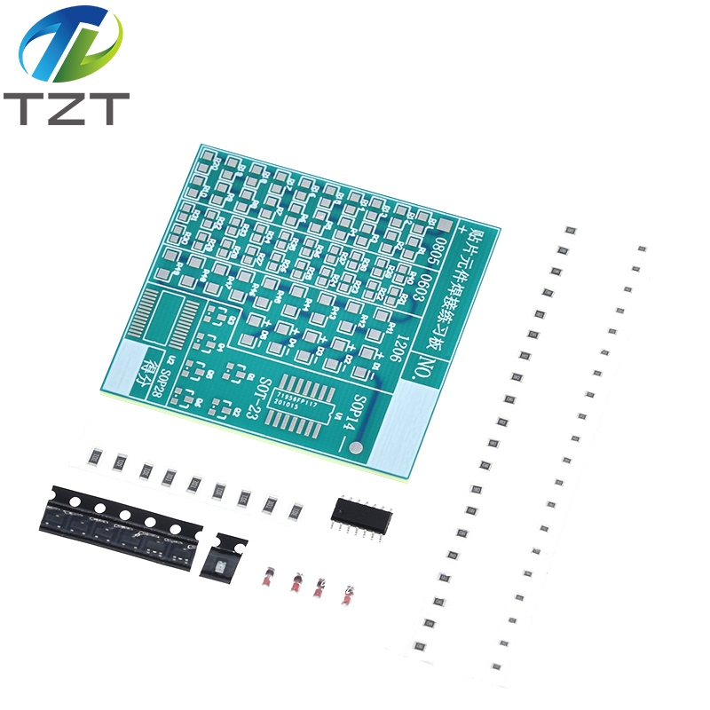TZT DIY Circuit Board PCB SMT SMD Soldering Practice Board DIY Kit Fanny Skill Training Electronic Suit 77PCS components