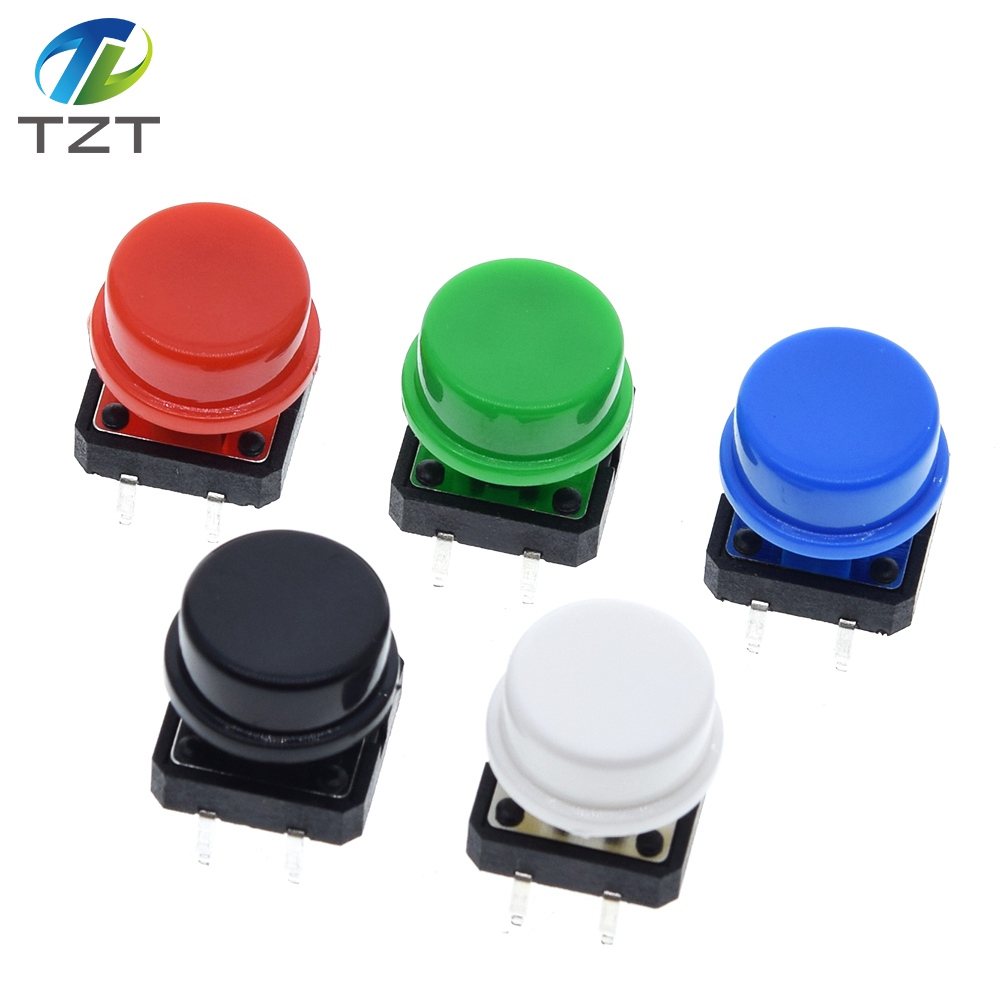 TZT 25PCS Tactile Push Button Switch Momentary 12*12*7.3MM Micro switch button + 25PCS Tact Cap(5 colors) for Arduino Switch
