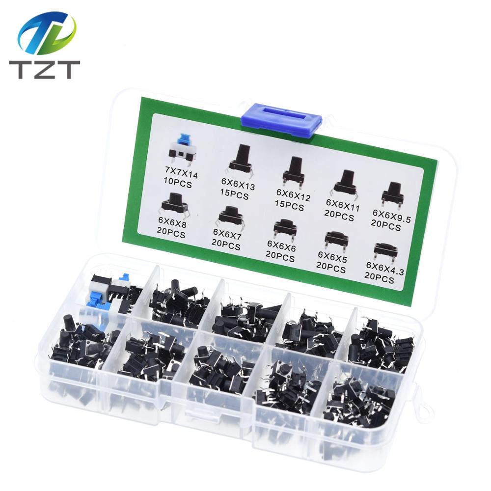 TZT 180PCS 10 Type 6*6 Light Micro Touch Switch Set Push Button Switch Kit Assortment Set DIY Tool Accessories 6x6 Keys Tact ON/OFF