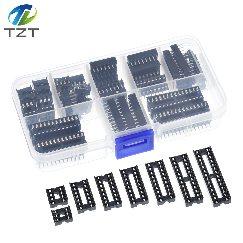 TZT 66PCS/Lot DIP IC Sockets Adaptor Solder Type Socket Kit 6,8,14,16,18,20,24,28 pins New