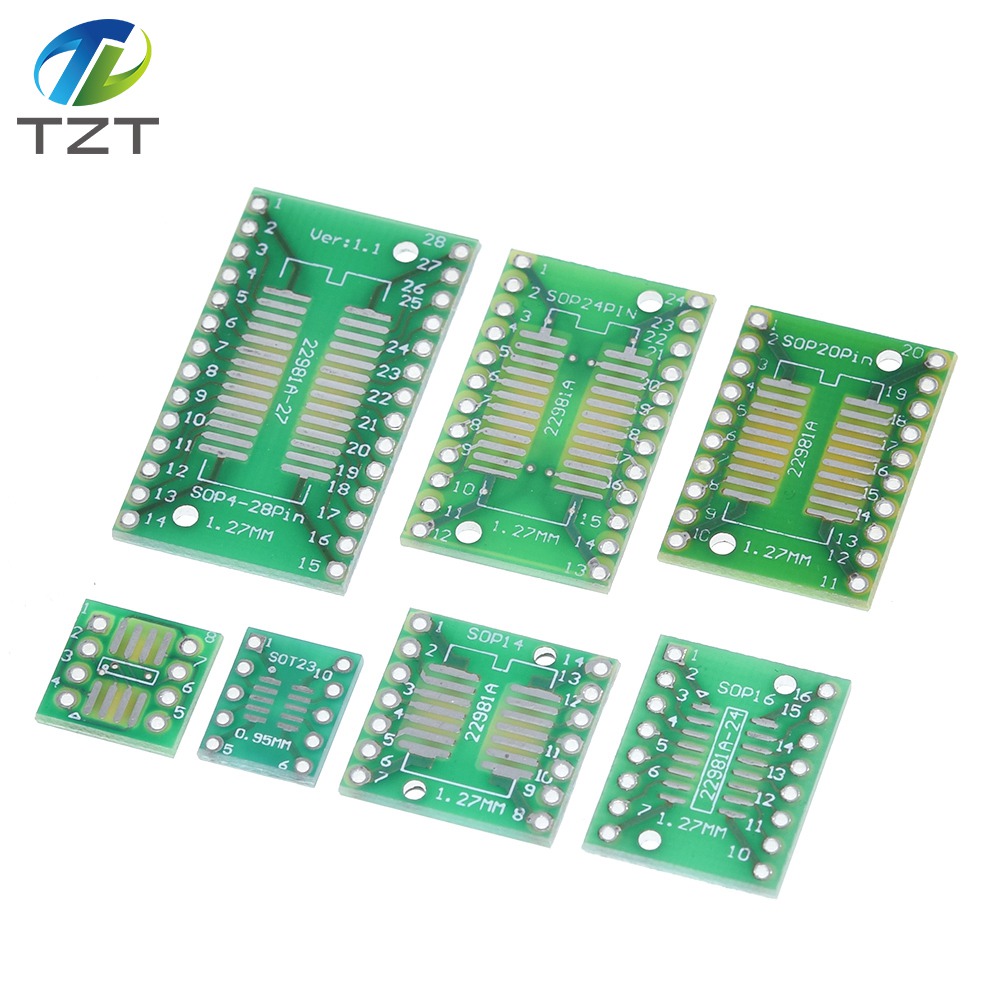 TZT 35pcs=7value*5pcs PCB Board Kit SMD Turn To DIP SOP MSOP SSOP TSSOP SOT23 8 10 14 16 20 24 28 SMT To DIP