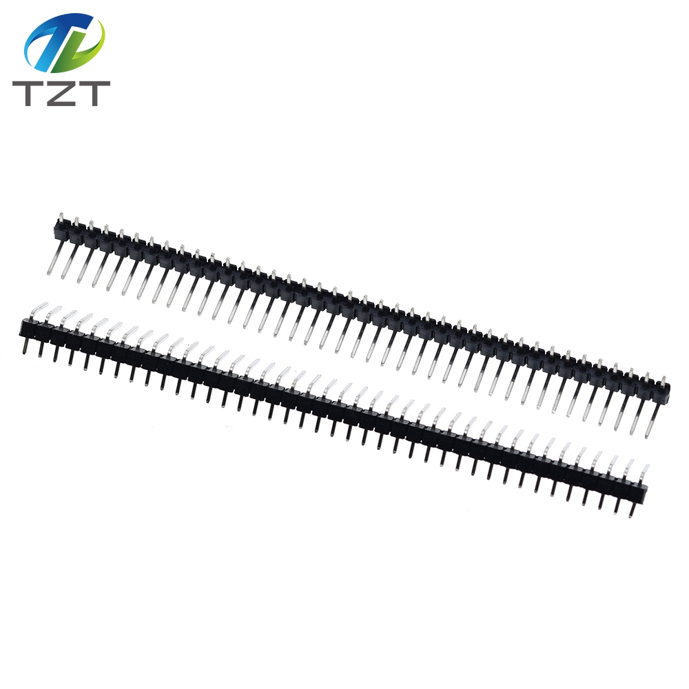 TZT Hot Sale 10pcs 40 Pin 1x40 Single Row Male 2.54mm Breakable Pin Header Right Angle Connector Strip bending