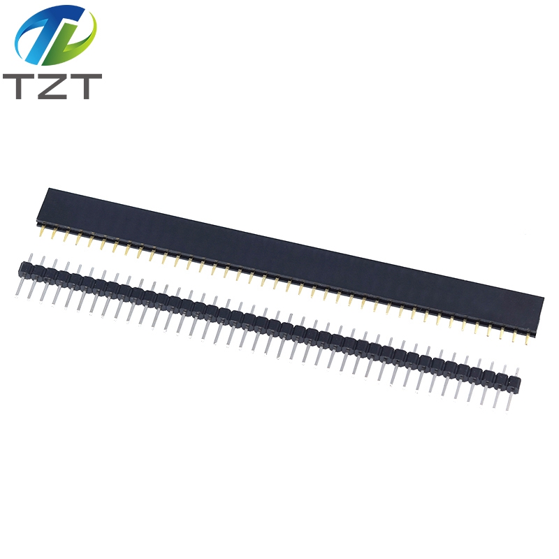 TZT 20pcs 10 pairs 40 Pin 1x40 Single Row Male and Female 2.54 Breakable Pin Header PCB JST Connector Strip for Arduino Black