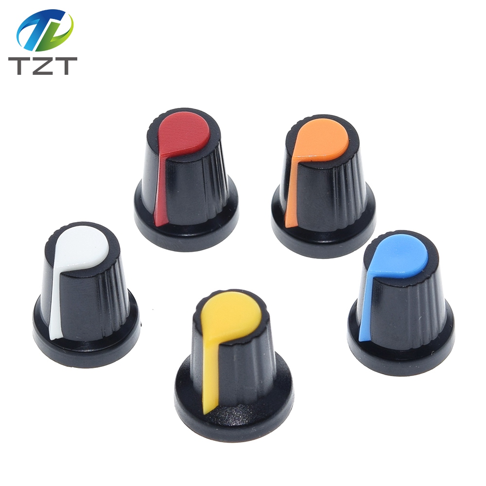 TZT 25PCS/lot WH148 Potentiometer Knob Kit Plastic Knobs Cap 6mm Shaft Hole AG2 Yellow Orange Blue White Red 5value*5PCS=25PCS