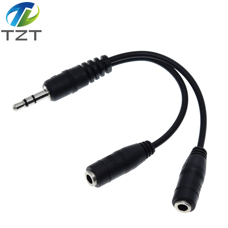 TZT  black 3.5mm 1 in 2 couples audio line Earbud Headset Headphone Earphone Splitter For pad Phone Android Mobile MP3 MP4