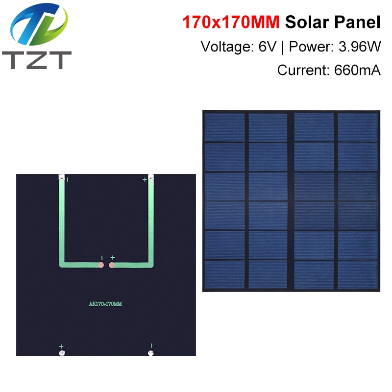 TZT 6V 660mA 4W Solar Panel Polycrystalline 170*170MM Mini Sunpower Solar System DIY for Battery Cell Phone Charger