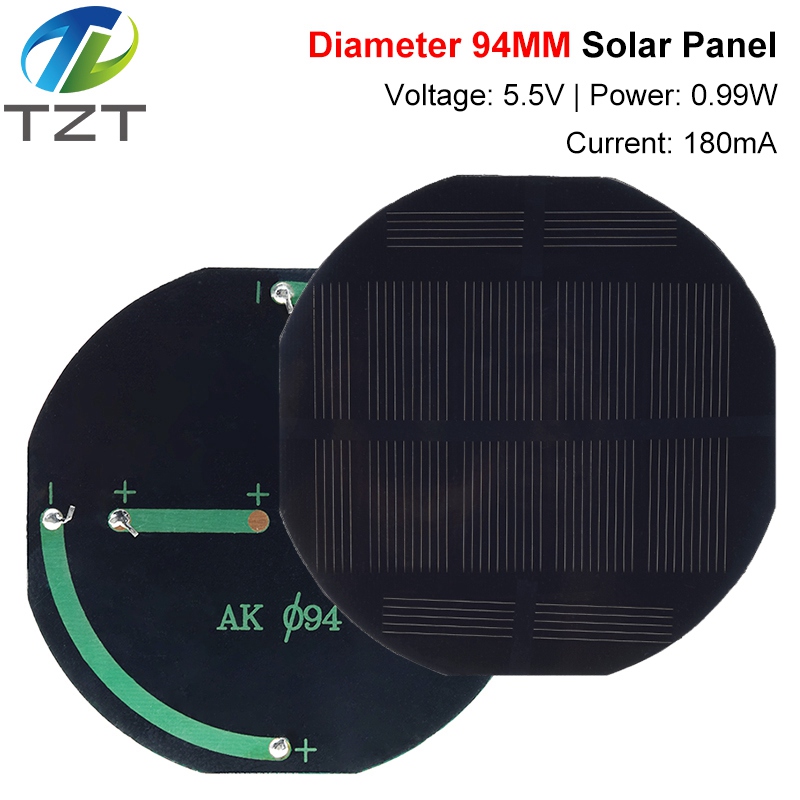 TZT 5.5V 180mA 0.99W Solar Panel Polycrystalline 90*90MM Mini Sunpower Solar System DIY for Battery Cell Phone Charger