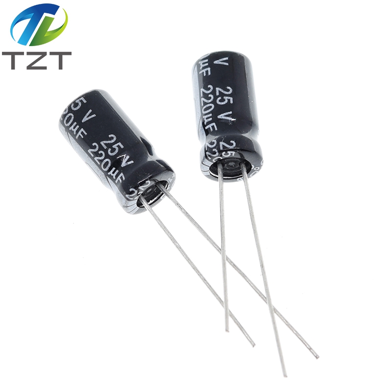 TZT 50PCS Higt quality 25V220UF 6*12mm 220UF 25V 6*12 Electrolytic capacitor