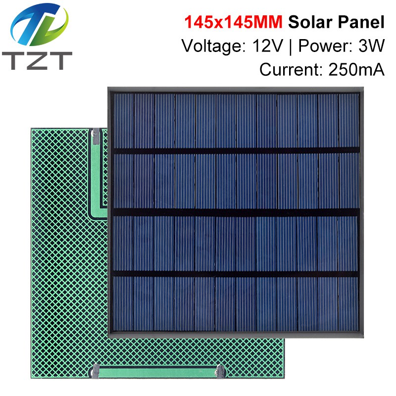 TZT 12V 250mA 3W Solar Panel Polycrystalline 145*145MM Mini Sunpower Solar System DIY for Battery Cell Phone Charger