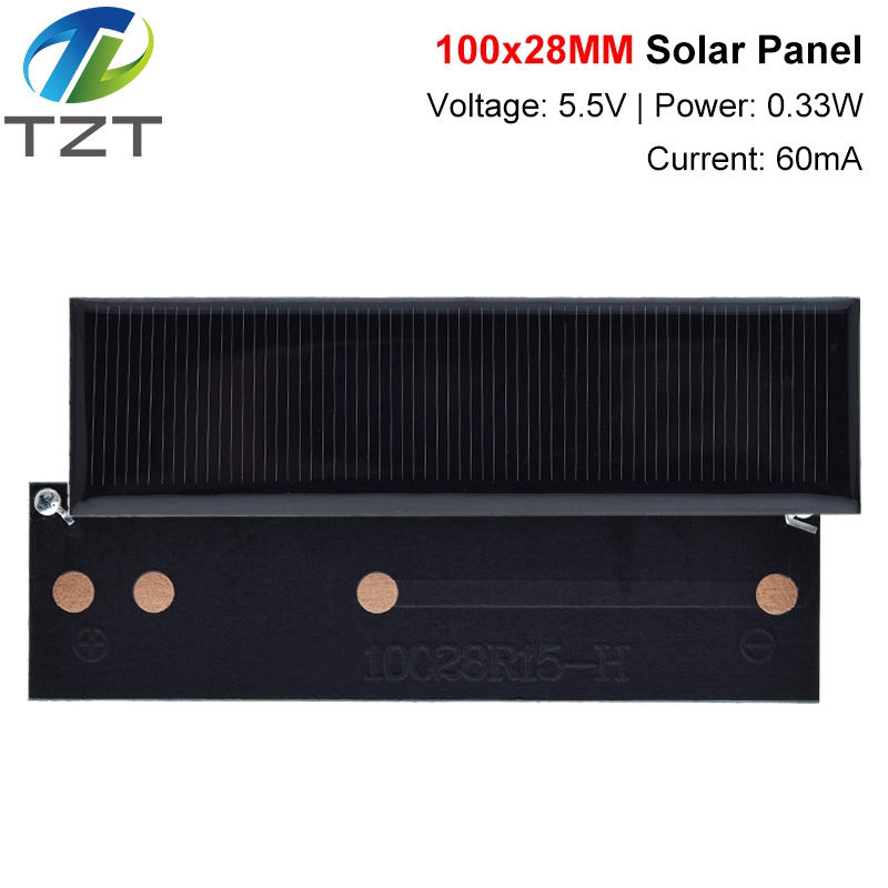 TZT Polycrystalline Solar Panel 5.5V 60mA 0.33W Portable Mini Solar Cells for DIY Solar Charger Sun Power Module 100*28mm