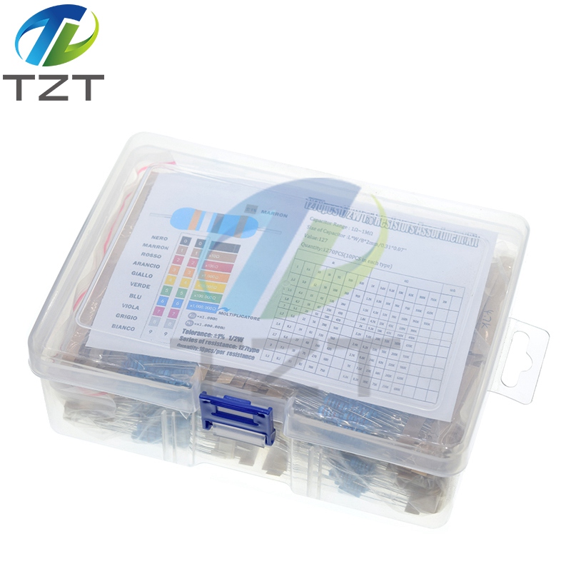 TZT 1270PCS 1/2W 0.5W 1% 1R~1M Ohm 127Values Metal Film Resistor Assortment Kit