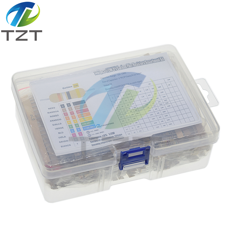 TZT 1460Pcs 1/2W Carbon Film Resistor Assortment Kit Set 5% 73 Value*10Pcs Resistors Kit 1R-150K-1Mohm Color Ring Resistance