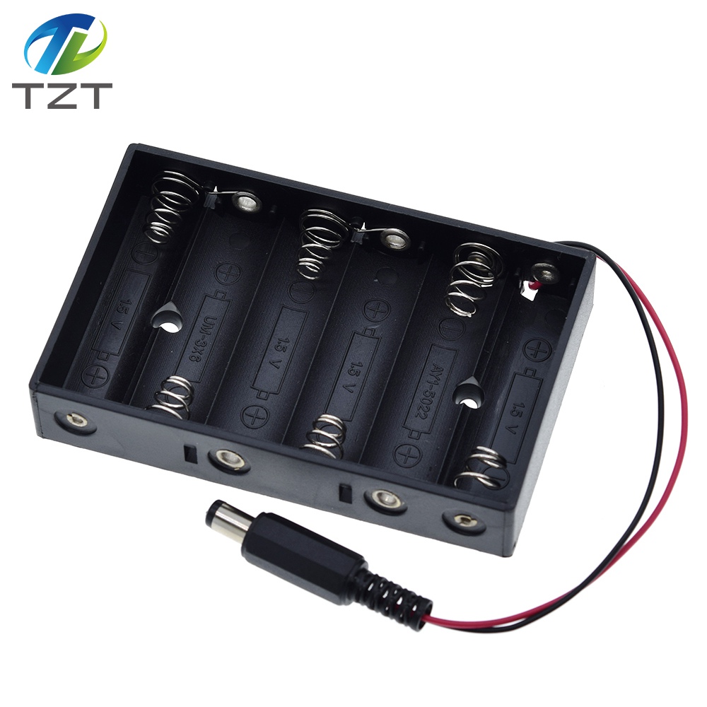 TZT Size 6 AA Battery Case Holder Box For 6pcs Size AA Battery Case Storage Holder With DC2.1 Power Jack For Arduino