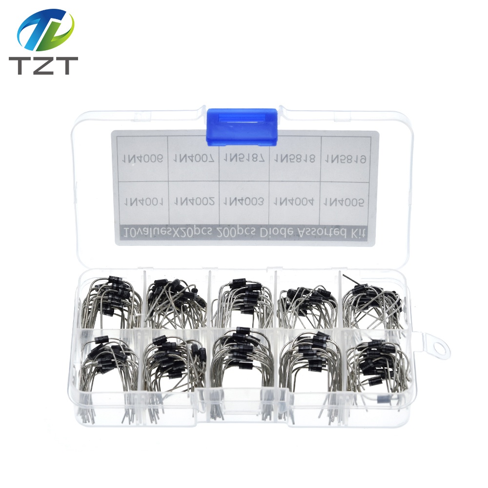 TZT 200Pcs 10 Values Rectifier Diode Assorted Kit 1N4001 1N4002 1N4003 1N4004 1N4005 1N4006 1N4007 1N5817 1N5818 1N5819 + Box
