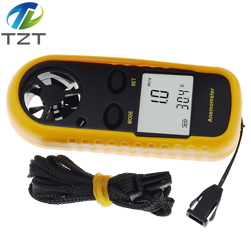 TZT Digital Anemometer 0-30m/s Wind Speed Meter -10 ~ 45C Temperature Tester Anemometro With LCD Backlight Display