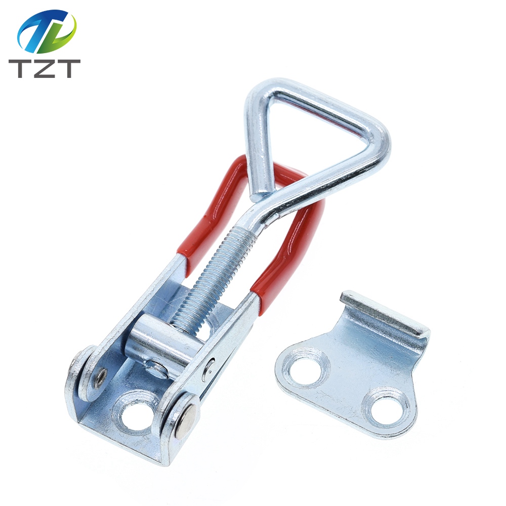 TZT 1 Set Adjustable Toolbox Case Metal Toggle Latch Catch Clasp Length Silver+Red For diy