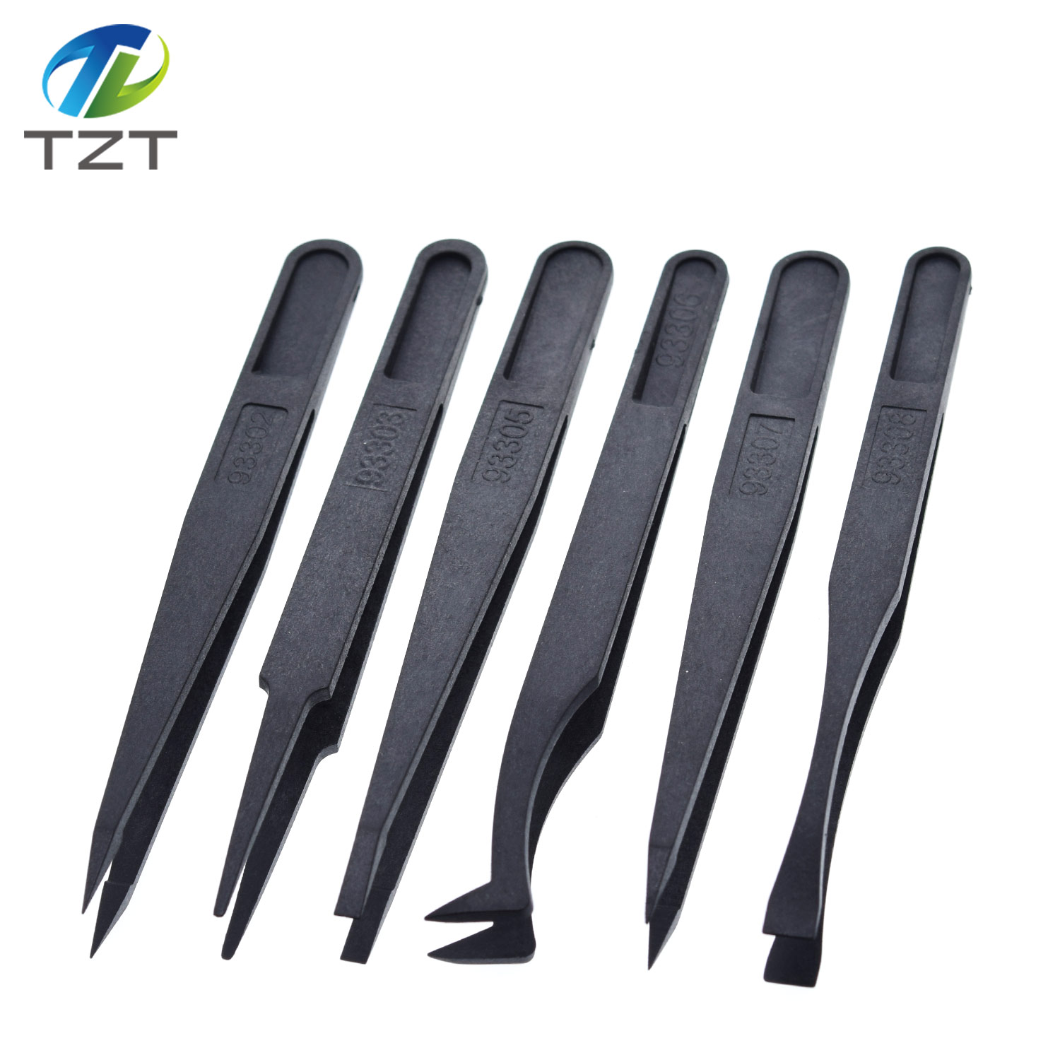 TZT 6pcs Anti-static Electronic Tweezers Kit ESD Plastic Forceps PCB Repair Hand Tools Set
