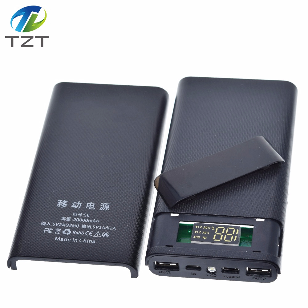 TZT Portable 5V 6x18650 Power Bank Battery Box Shell Case DIY Type-C Micro USB Fast Charging Mobile Phone Charger Box Case
