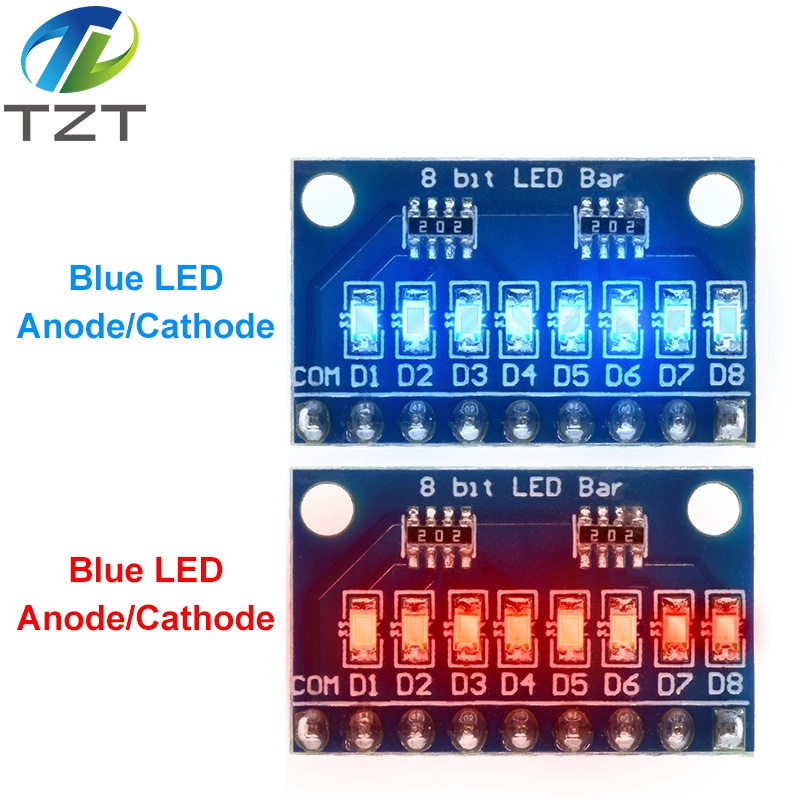 TZT 3.3V 5V 8 Bit Blue /  Red Common Anode / Cathode LED Indicator Module Diy Kit For Arduino NANO UNO Raspberry pi 4 Nodemcu V3