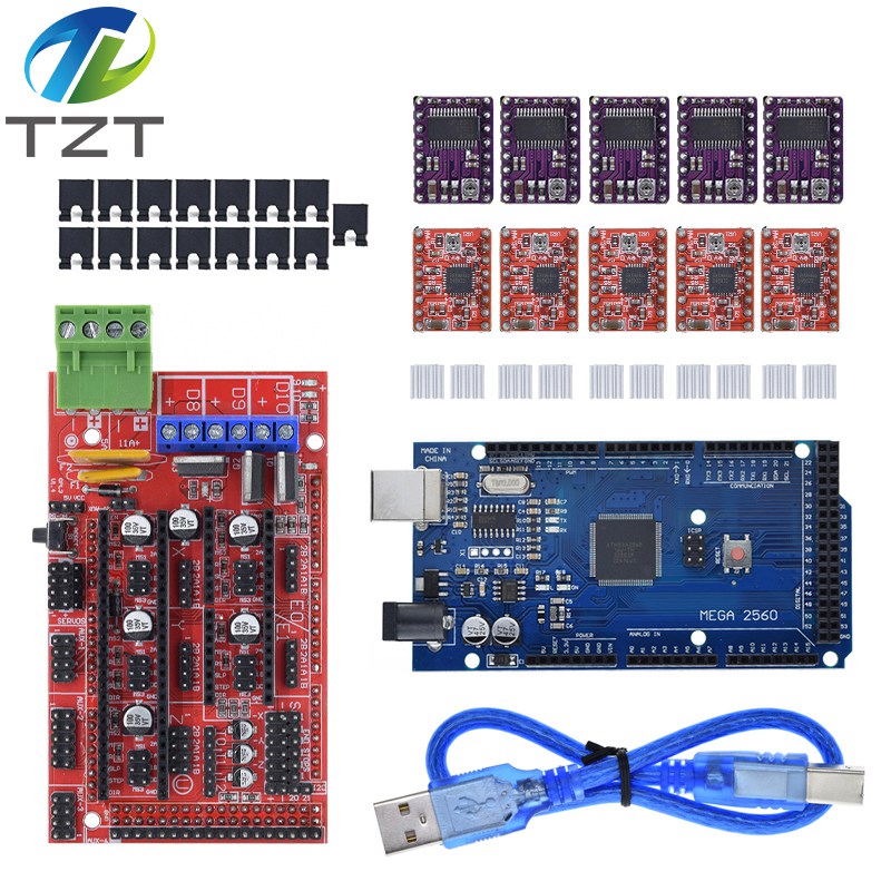 TZT 3D Printer Mega 2560 R3 + RAMPS 1.4 control panel+ 5pcs A4988 or DRV8825 Stepper Motor Drive for Arduino 3D printer kit
