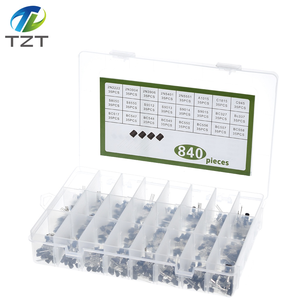 TZT 840pcs/set 24Values TO-92 Transistor BC547 BC327 BC337 2N2222 3904 3906 C945 PNP/NPN transistors electronics assortment Kit