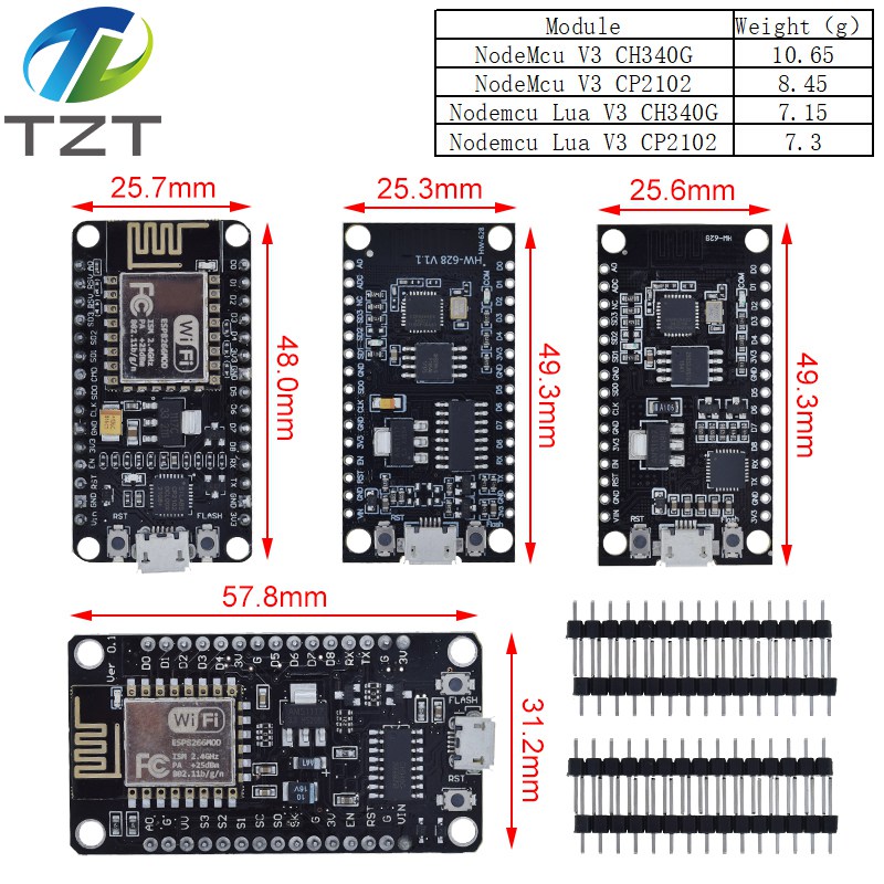 TZT Wireless module CH340/CP2102/CH9102X NodeMcu V3 V2 V2.1 Lua WIFI Internet of Things development board based ESP8266  D1 MINI